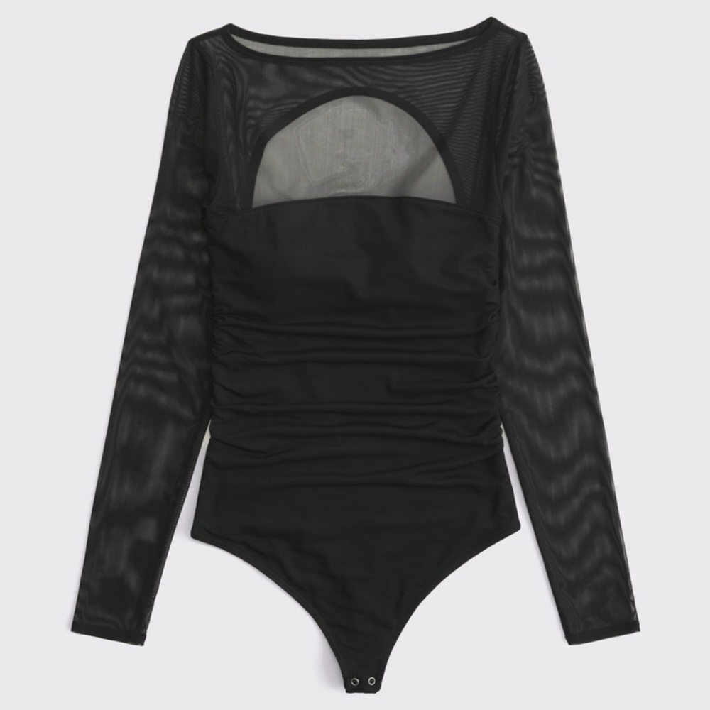 Abercrombie & Fitch Sheer Long-Sleeve Black Bodysuit - bra free